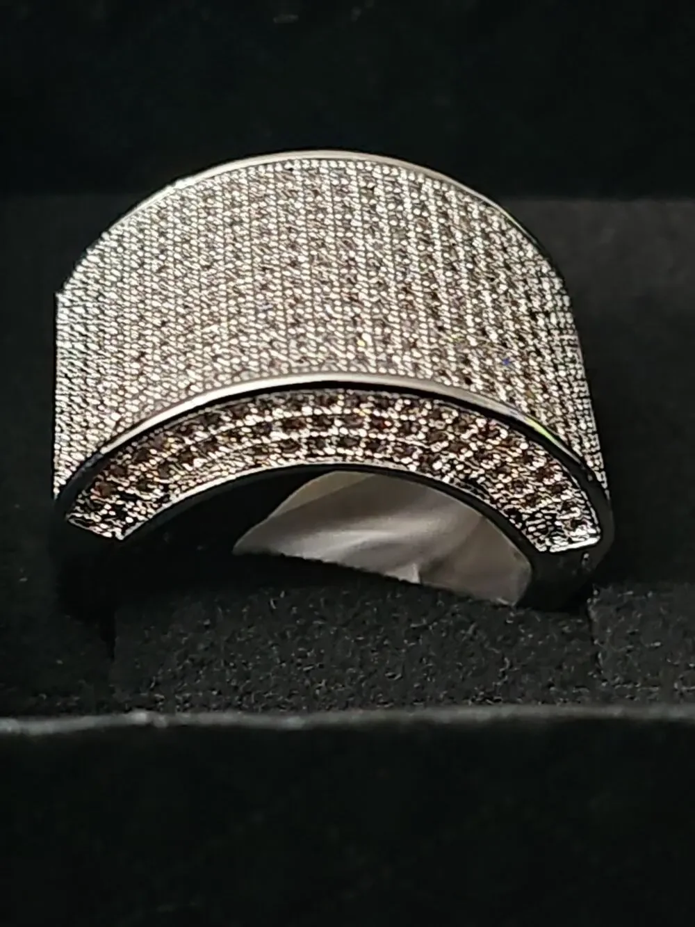 Size 9 White Gold-Plated brass Men's Band Ring Square Pavé CZs